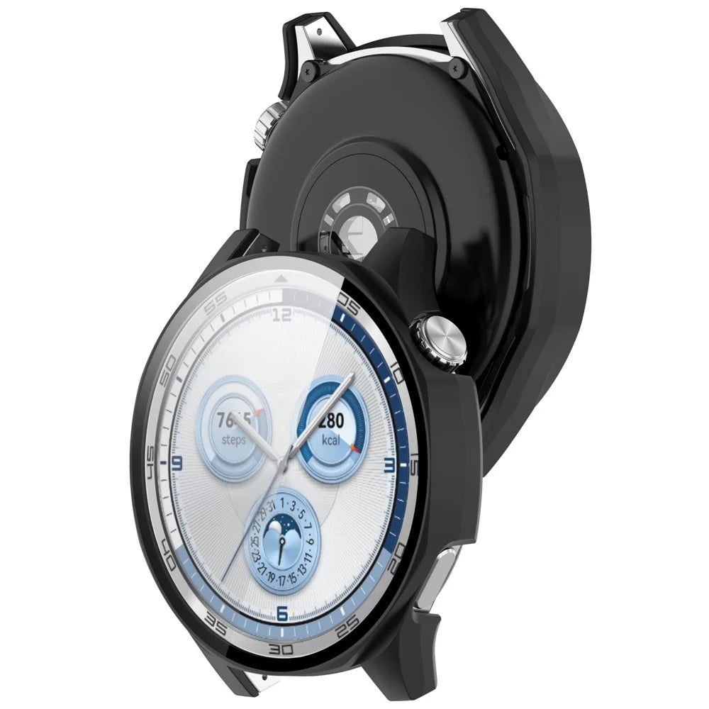 For Huawei Watch GT 5 46mm Matte PC Cover Watch Frame Case with Tempered Glass Screen Film - Black - 6