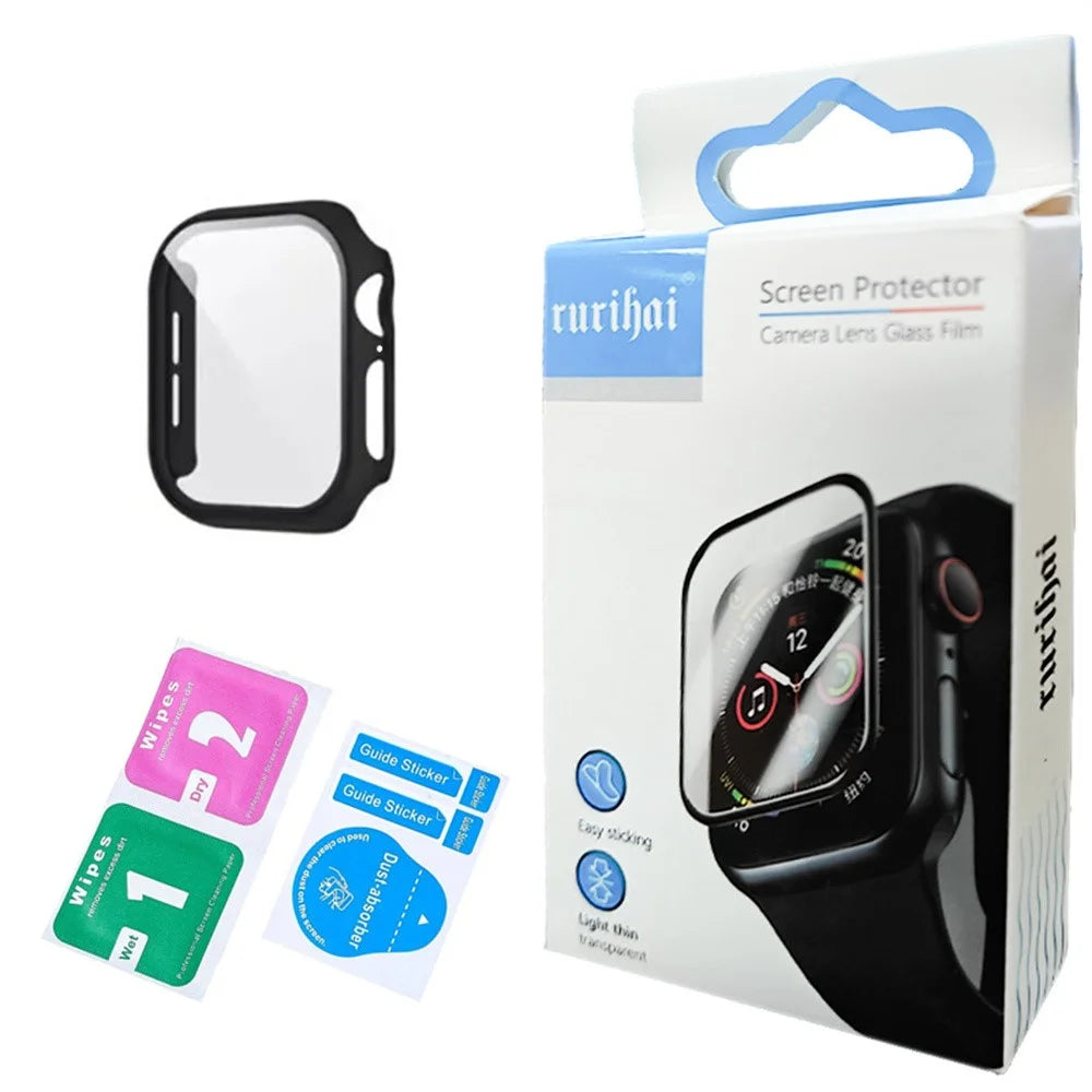 RURIHAI For Apple Watch Series 11 / 10 42mm Watch Case PC Cover with 0.3mm Screen Protector - Black - 4