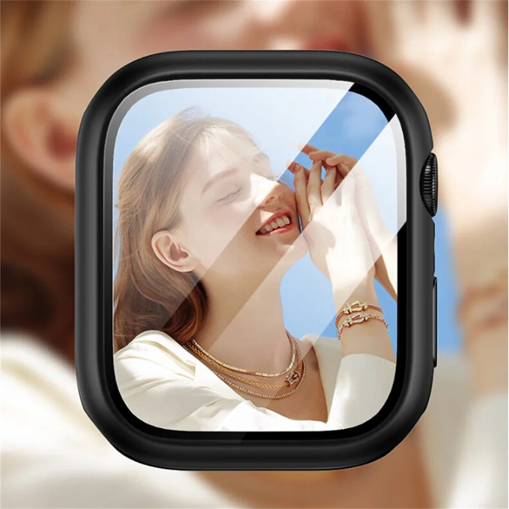 RURIHAI For Apple Watch Series 11 / 10 46mm Watch Case PC Cover with 0.3mm Screen Protector - Black - 2