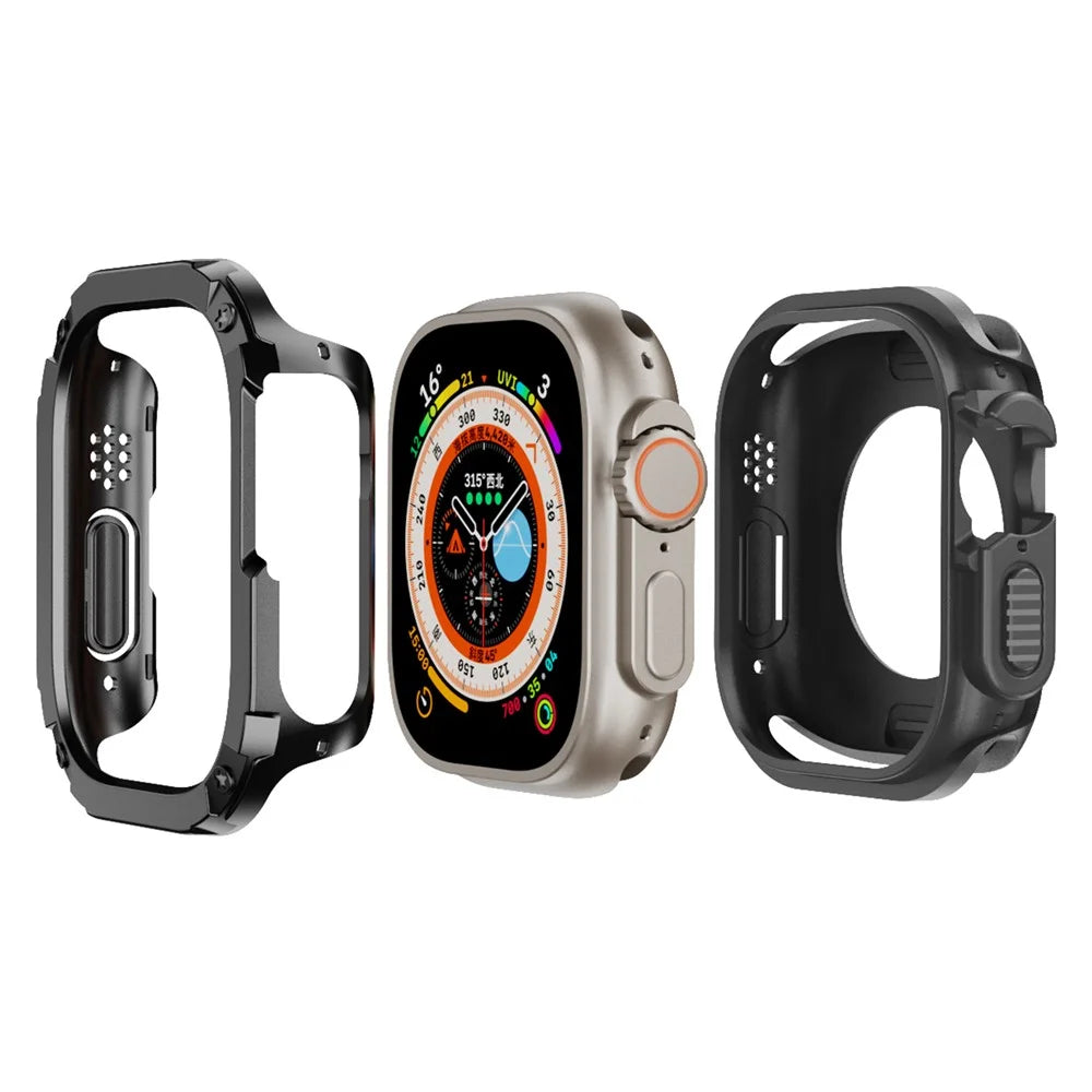 Watch Case Set for Apple Watch Ultra 3 / Ultra 2 / Ultra 49mm Hard PC+TPU Watch Frame Cover Combo - Black - 1