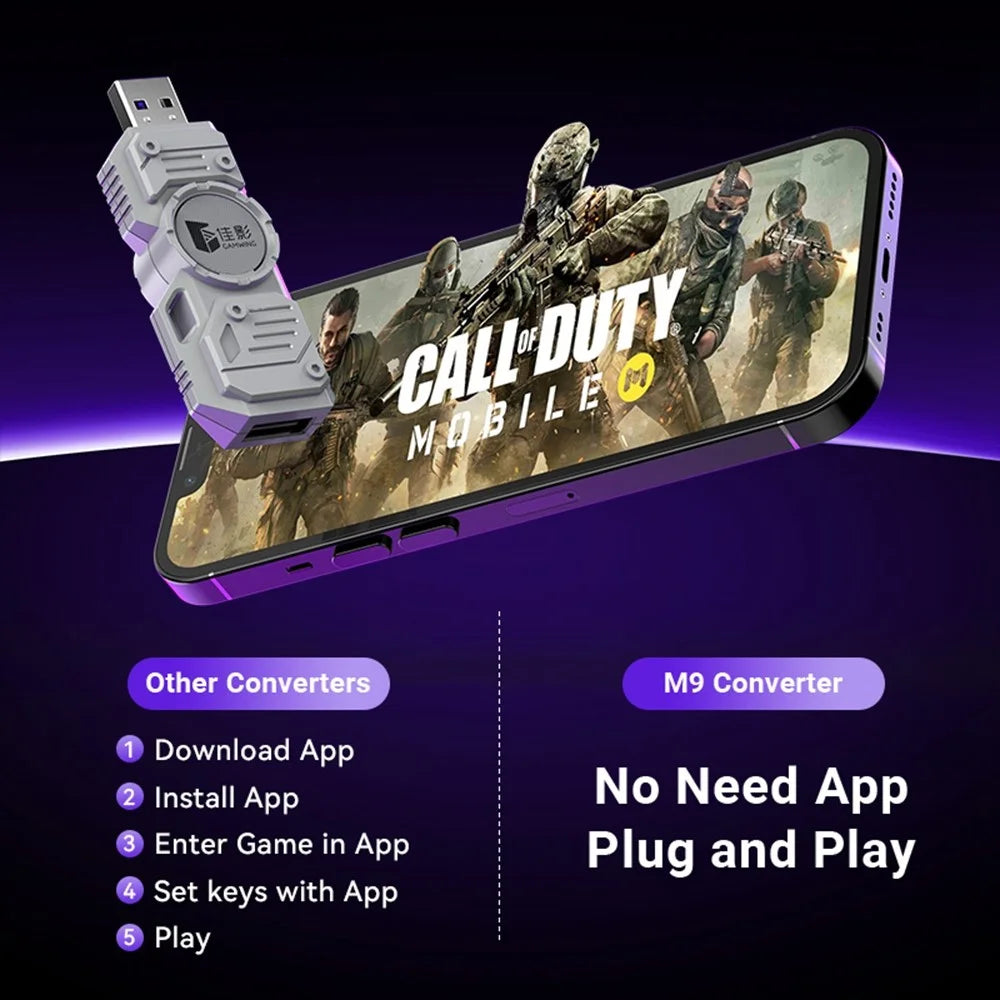 GAMWING M9 5-in-1 Wired + Bluetooth-compatible Dual Mode Mobile Game Converter with Keyboard and Mouse Set - 5