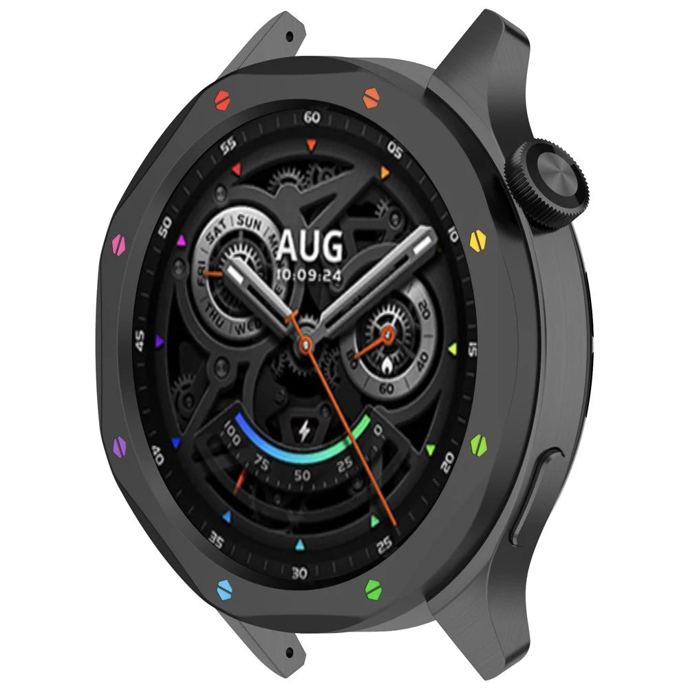 Watch Bezel Ring for Xiaomi Watch S4 / S4 eSIM Version / S3 / S3 eSIM Version Stainless Steel Cover with Tempered Glass Film - Black+Rainbow - 6