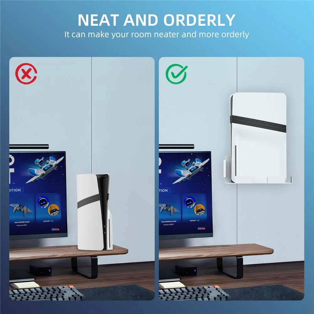 JYS JYS-P5226 Bracket for Sony PS5 Pro / PS5 Slim / PS5 Console Holder Wall Mount Storage Rack - White - 4