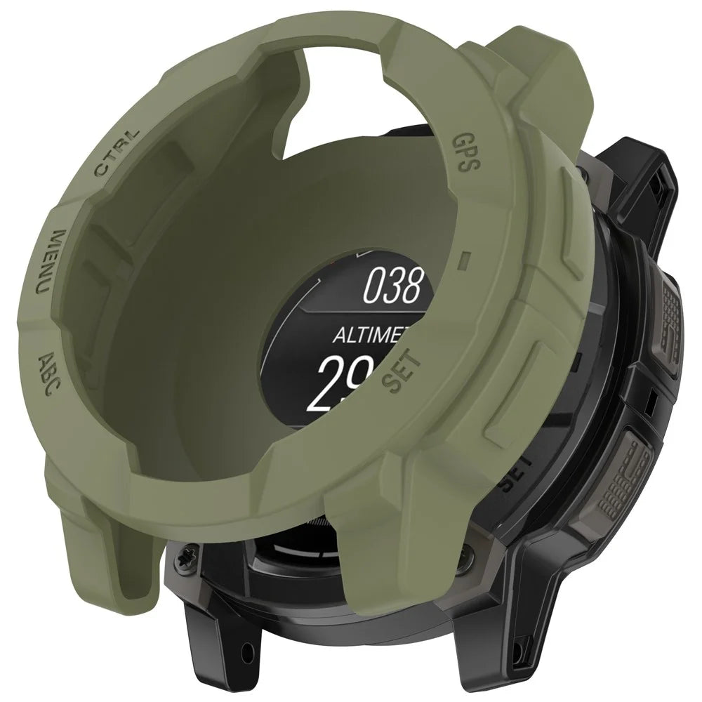 For Garmin Instinct 3 AMOLED 45mm / Instinct 3 Solar 45mm Watch Case Silicone Shockproof Bumper Frame - Army Green - 1
