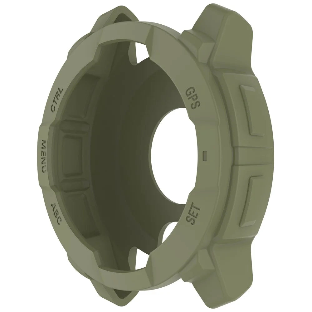 For Garmin Instinct 3 AMOLED 45mm / Instinct 3 Solar 45mm Watch Case Silicone Shockproof Bumper Frame - Army Green - 2