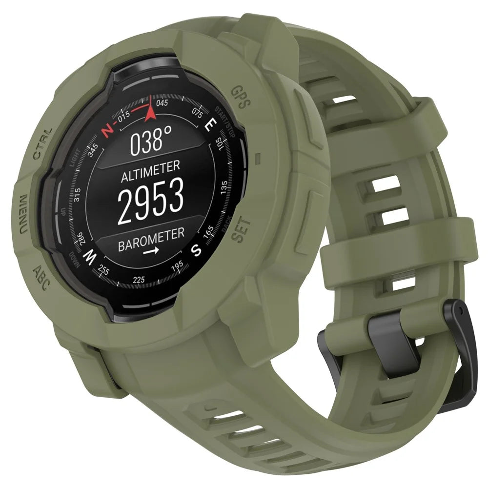 For Garmin Instinct 3 AMOLED 45mm / Instinct 3 Solar 45mm Watch Case Silicone Shockproof Bumper Frame - Army Green - 5