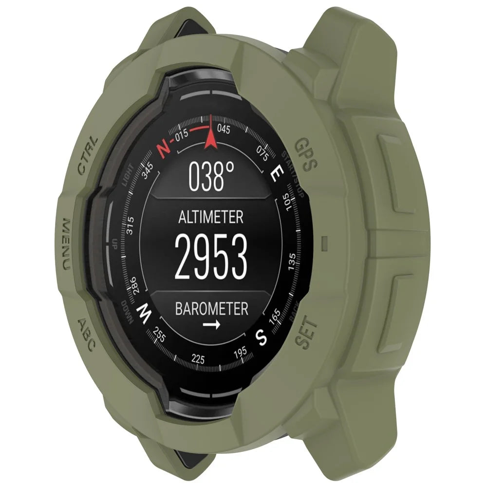 For Garmin Instinct 3 AMOLED 45mm / Instinct 3 Solar 45mm Watch Case Silicone Shockproof Bumper Frame - Army Green - 6