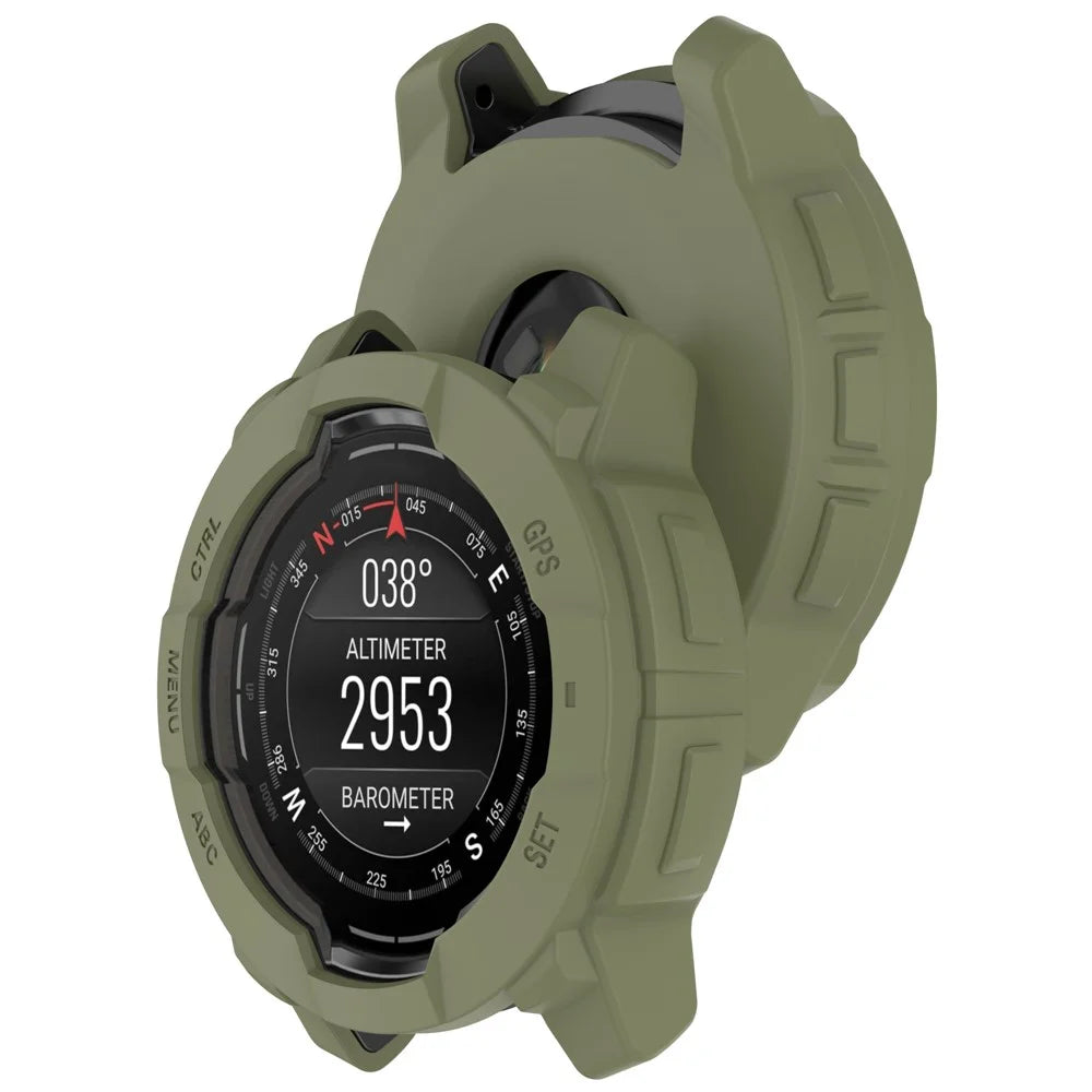 For Garmin Instinct 3 AMOLED 45mm / Instinct 3 Solar 45mm Watch Case Silicone Shockproof Bumper Frame - Army Green - 7
