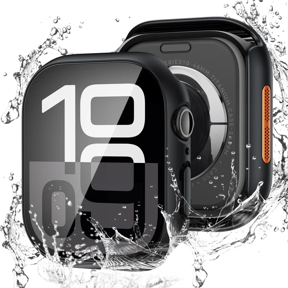 Watch Case for Apple Watch SE3 / SE2 / SE1 /  6 / 5 / 4 40mm Waterproof Dustproof PC Frame with Tempered Glass Film - Black - 1