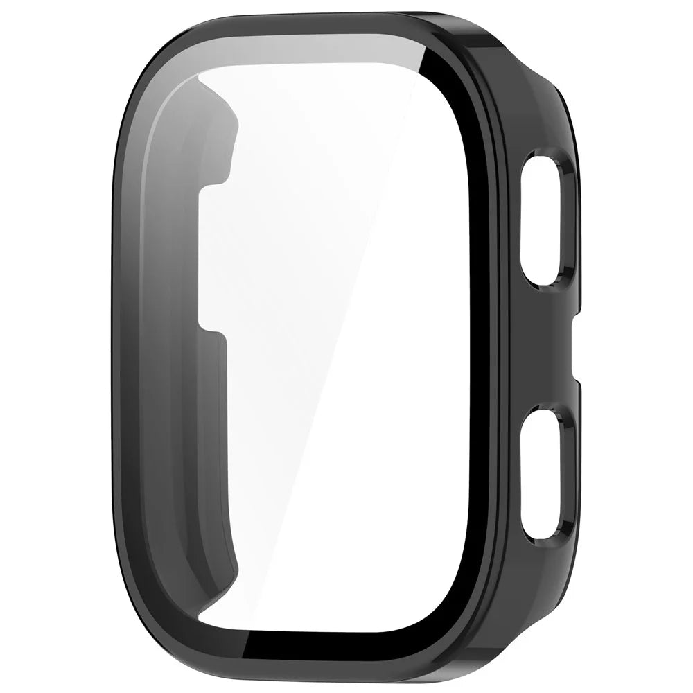 For Huami Amazfit Bip 6 (A2435) Watch Case PC Frame Cover with Tempered Glass Screen Film - Glossy Black - 4