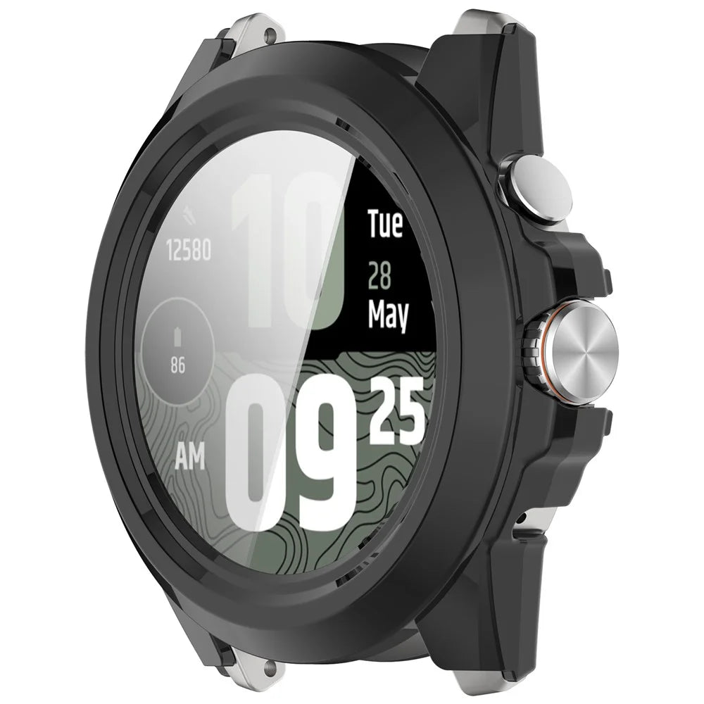 For TicWatch Atlas Watch Case PC Frame Cover with Tempered Glass Screen Film - Black - 2