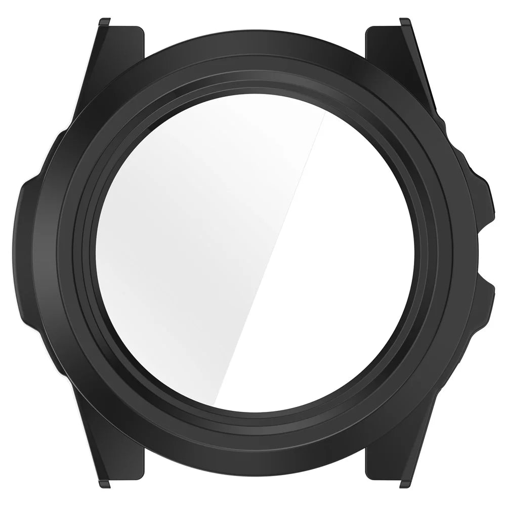 For TicWatch Atlas Watch Case PC Frame Cover with Tempered Glass Screen Film - Black - 6