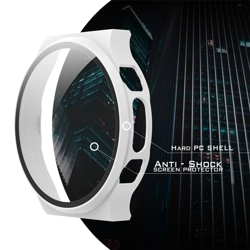 Matte PC Frame Cover with Tempered Glass Screen Protector for Huawei Watch GT 2 Pro ECG Smartwatch - White - 2