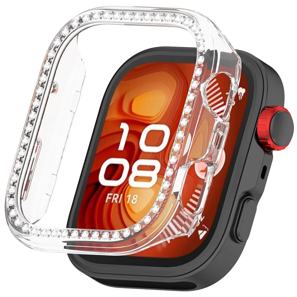 For Huawei Watch Fit 4 Clear Watch Case Rhinestone Decorative Hollow Design PC Watch Cover - 1