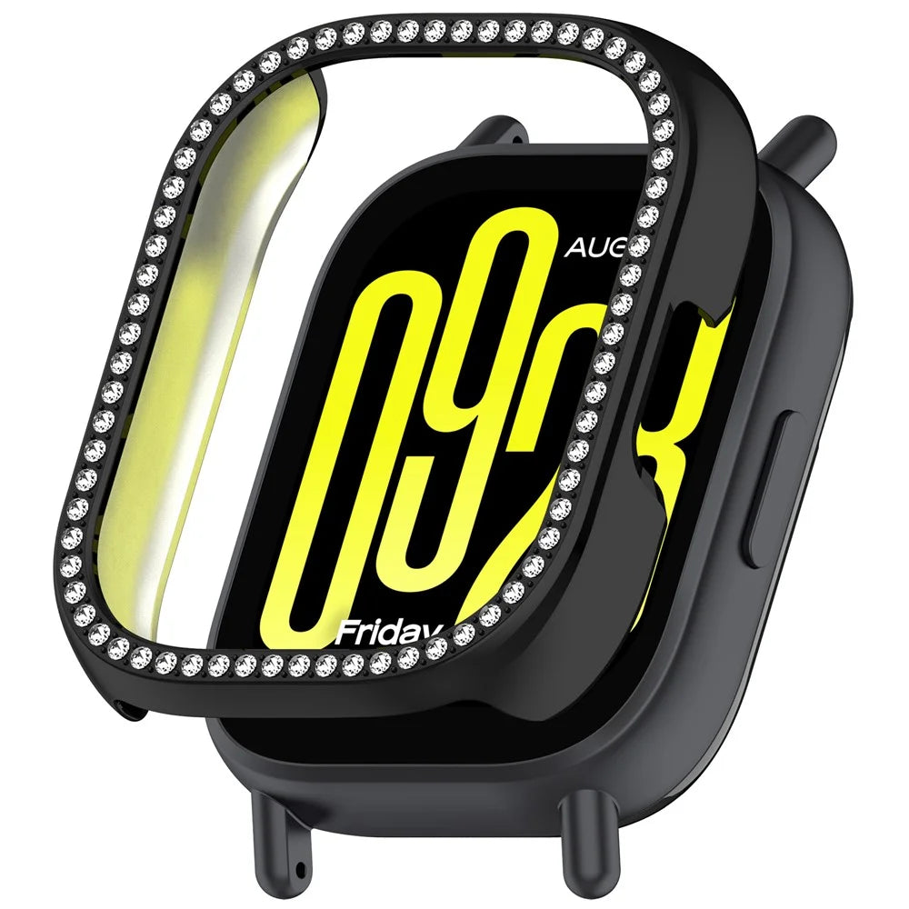 For Xiaomi Redmi Watch 5 Lite Watch Case Rhinestone Decor Hollow Electroplating PC Watch Cover - Black - 1