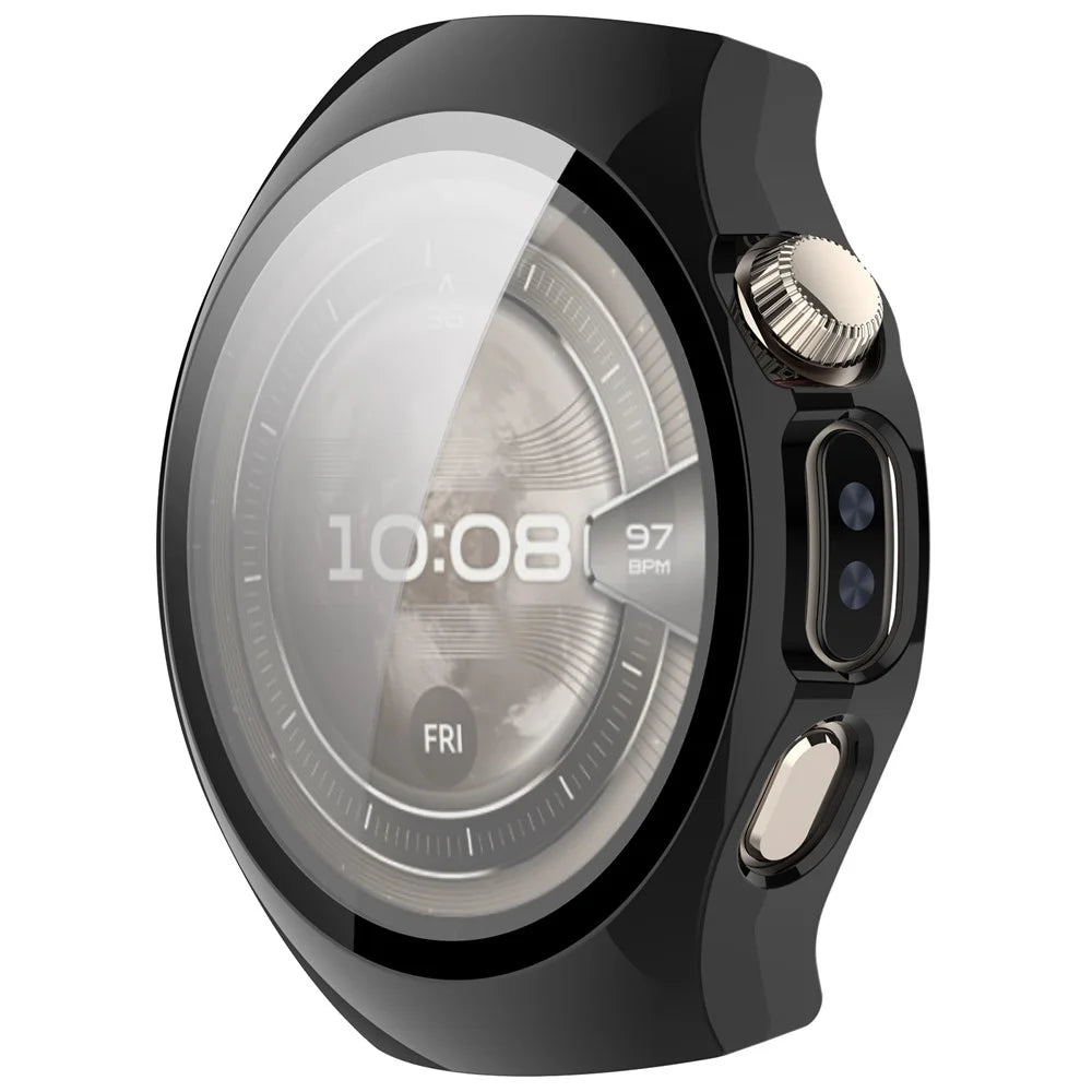 WANLONFENG For Huawei Watch 5 46mm Watch Case  PC Frame Cover with Tempered Glass Screen Protector - Black - 2