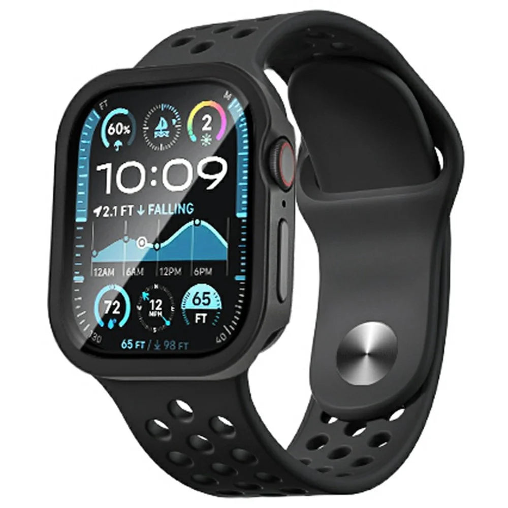 For Apple Watch Series 11 / 10 46mm Metal Case with Glass Film, Smart Watch Protective Cover - Black - 2