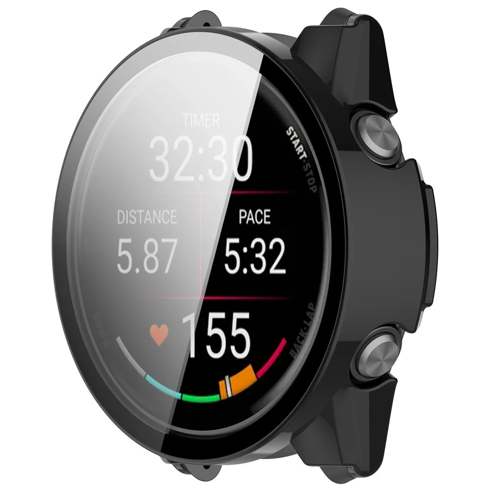 WANLONFENG For Garmin Forerunner 570 47mm Watch Case  PC Frame Cover with Tempered Glass Screen Protector - Black - 2