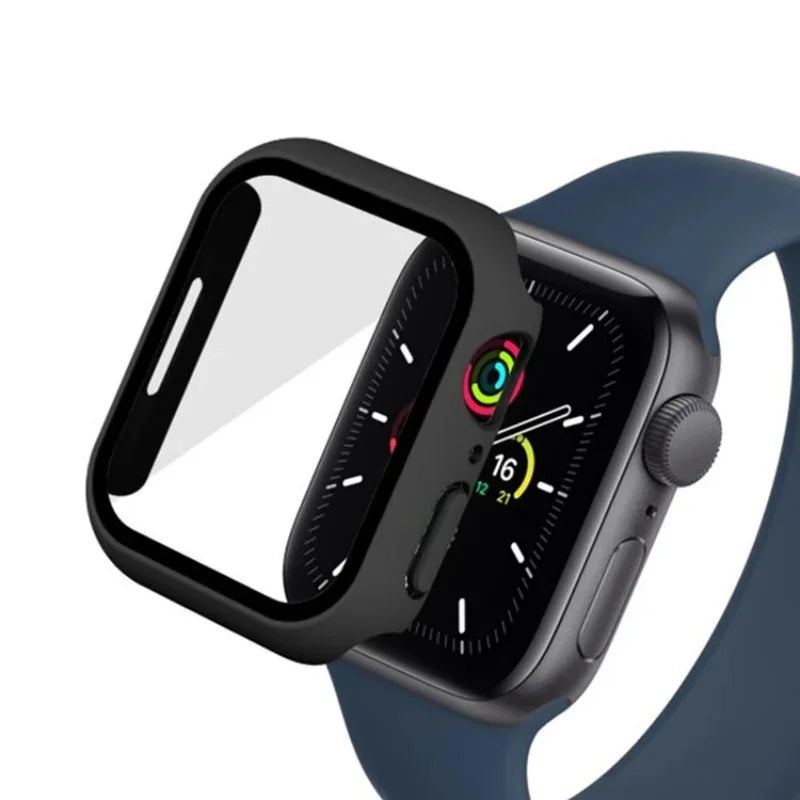 WANLONFENG For Apple Watch Series 8 45mm / Apple Watch Series 7 45mm / Apple Watch Series 9 45mm Watch Case  PC Frame Cover with Tempered Glass Screen Protector - Black - 1