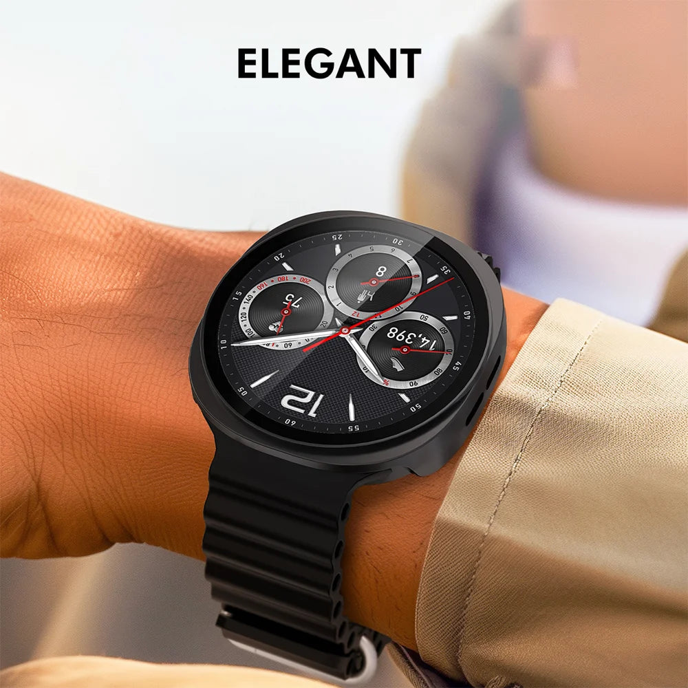 ENKAY HAT PRINCE For Samsung Galaxy Watch8 44mm Watch Case   Rubberized Hard PC Cover with Tempered Glass - Rose Pink - 5