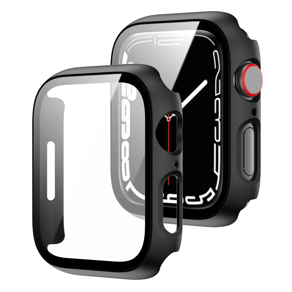 Watch Case For Apple Watch Series 3 42mm  /  2 42mm  /  1 42mm Matte Rubberized PC Frame with Tempered Glass Screen Protector - Black - 2