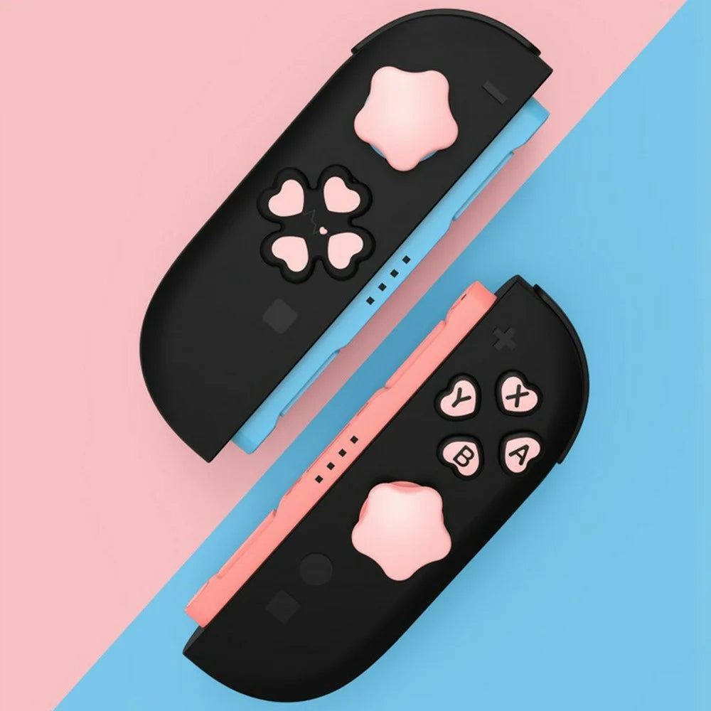 7Pcs / Set For Nintendo Switch 2 Star and Heart Silicone Joystick Caps D-Pad Button ABXY Key Sticker - Pink+White - 4