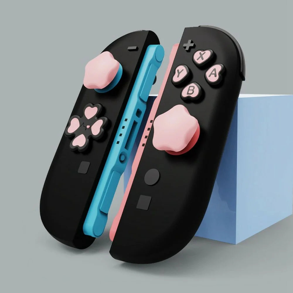7Pcs / Set For Nintendo Switch 2 Star and Heart Silicone Joystick Caps D-Pad Button ABXY Key Sticker - Pink+White - 5