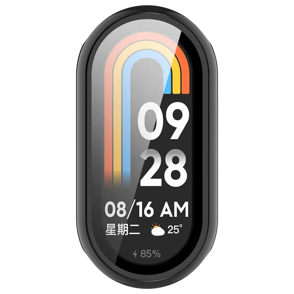 For Xiaomi Smart Band 10 Ceramic / 9 Ceramic / 8 Watch Case PC Frame Cover with Tempered Glass Screen Film - Black - 6