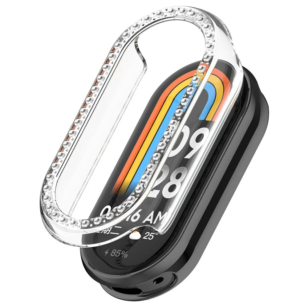 For Xiaomi Smart Band 10 / 10 NFC Clear Watch Case Rhinestone Decorative Hollow Design PC Watch Cover - 1
