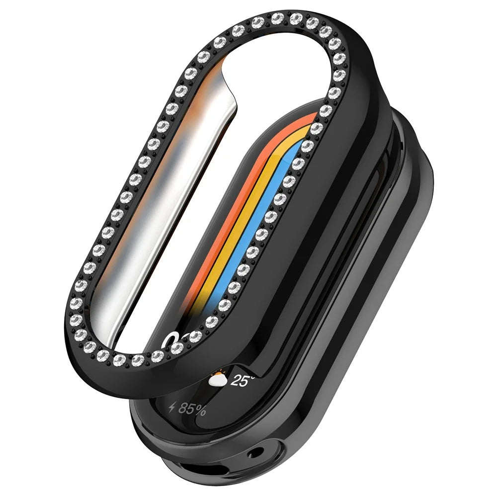 For Xiaomi Smart Band 10 Ceramic / 9 Ceramic / 8 Watch Case Rhinestone Decor Hollow Electroplating PC Watch Cover - Black - 1