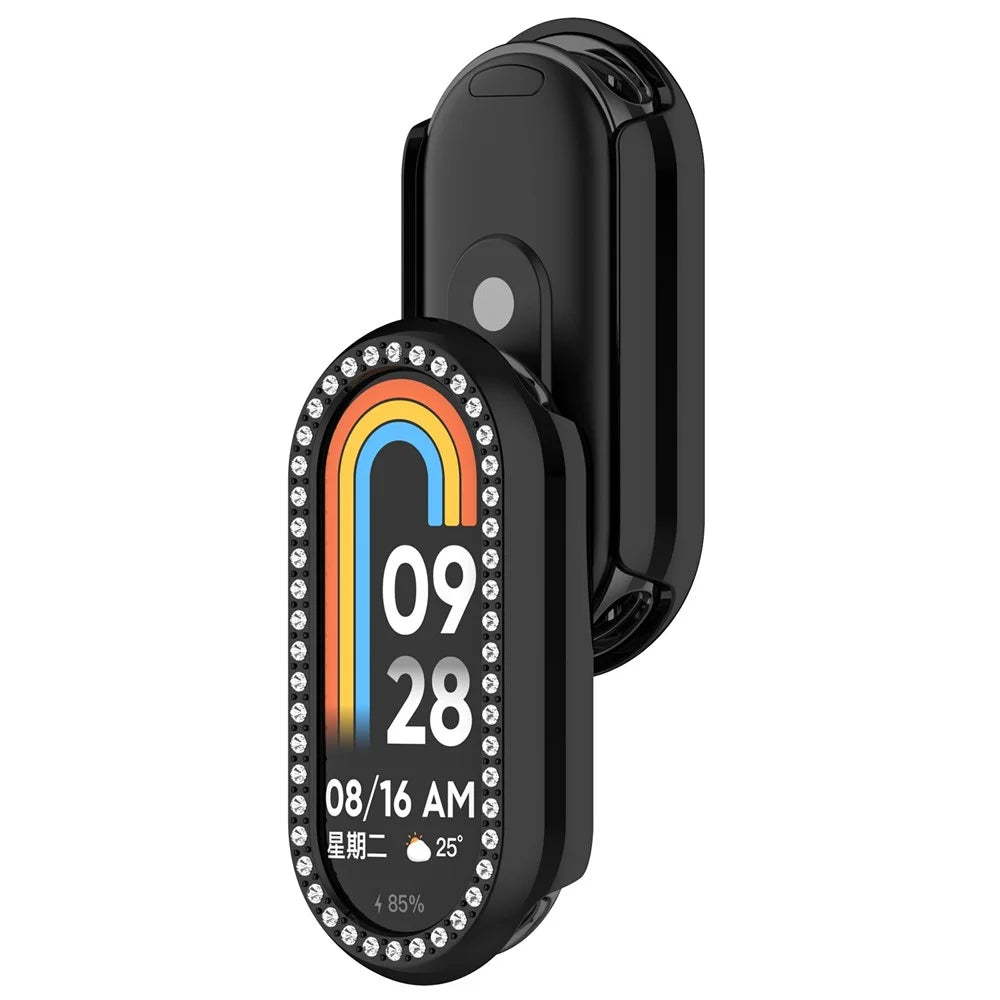 For Xiaomi Smart Band 10 Ceramic / 9 Ceramic / 8 Watch Case Rhinestone Decor Hollow Electroplating PC Watch Cover - Black - 2
