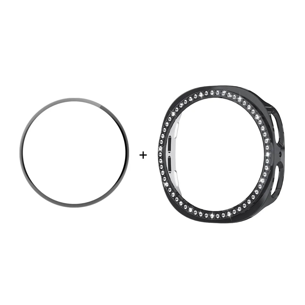 ENKAY HAT PRINCE For Samsung Galaxy Watch8 40mm Case with PMMA Screen Film Rhinestone Decor PC Watch Cover - Black - 1