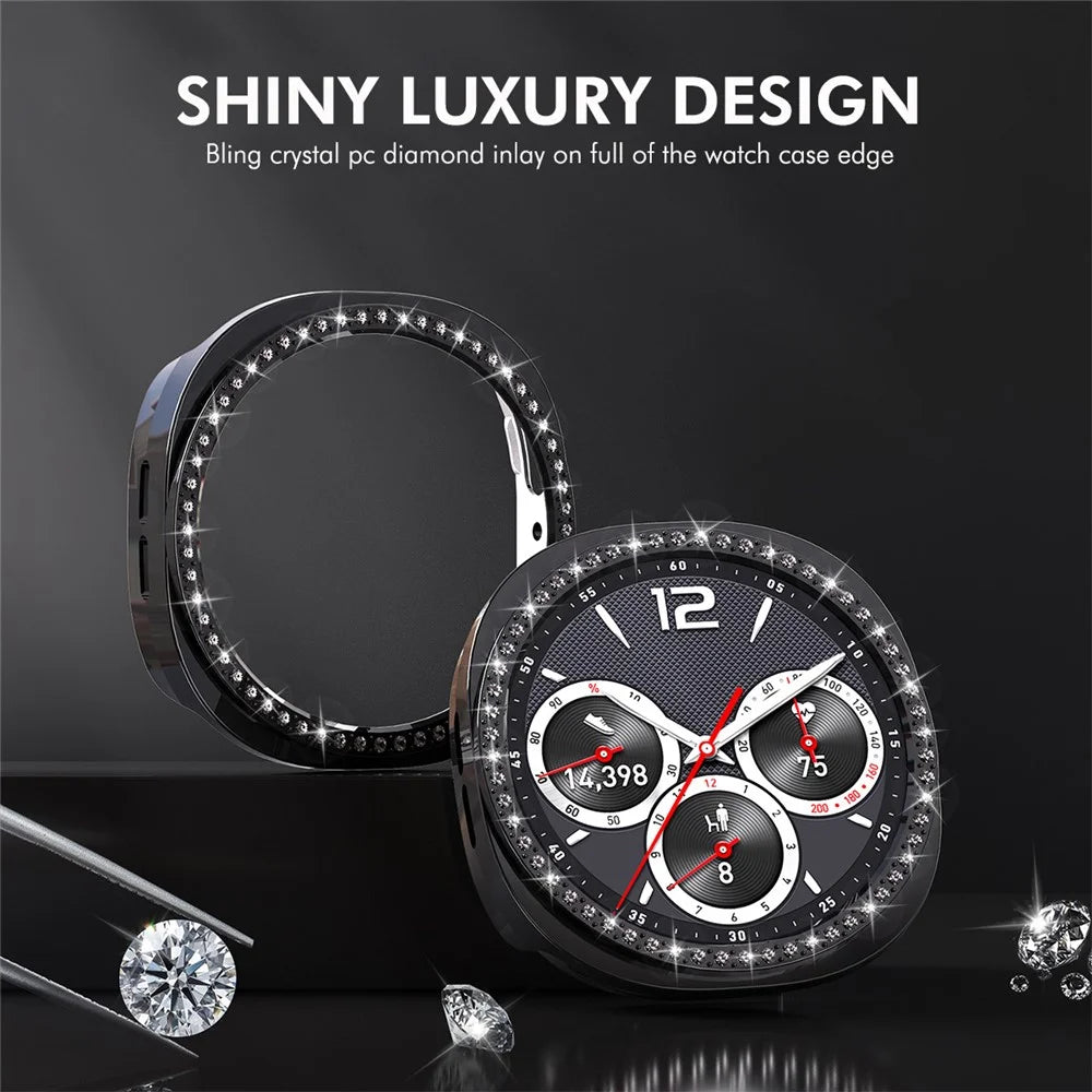 ENKAY HAT PRINCE For Samsung Galaxy Watch8 40mm Case with PMMA Screen Film Rhinestone Decor PC Watch Cover - Black - 3