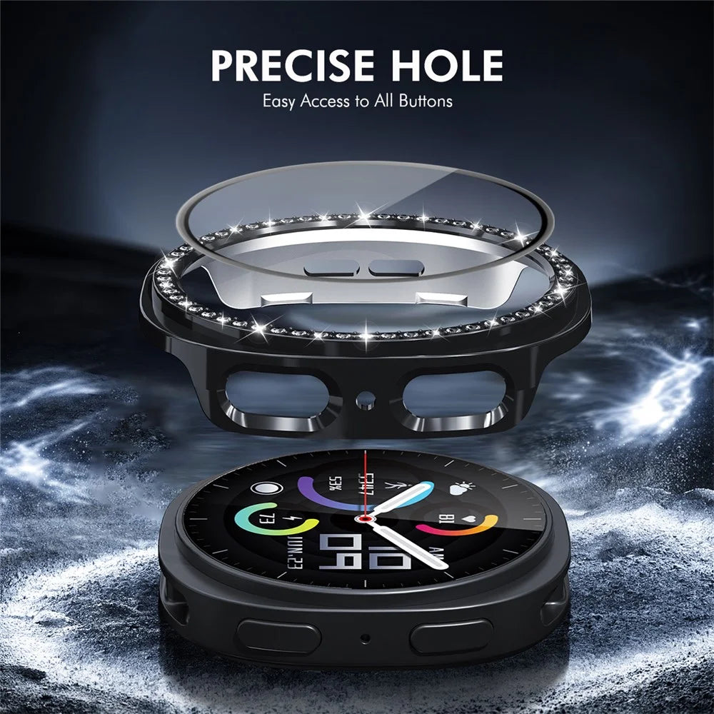ENKAY HAT PRINCE For Samsung Galaxy Watch8 40mm Case with PMMA Screen Film Rhinestone Decor PC Watch Cover - Black - 5