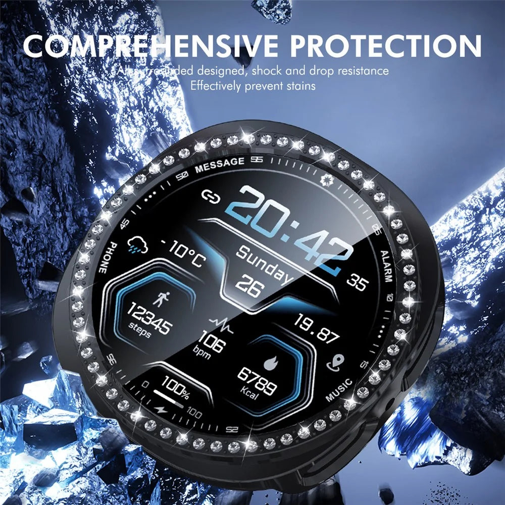 ENKAY HAT PRINCE For Samsung Galaxy Watch8 40mm Case with PMMA Screen Film Rhinestone Decor PC Watch Cover - Black - 6