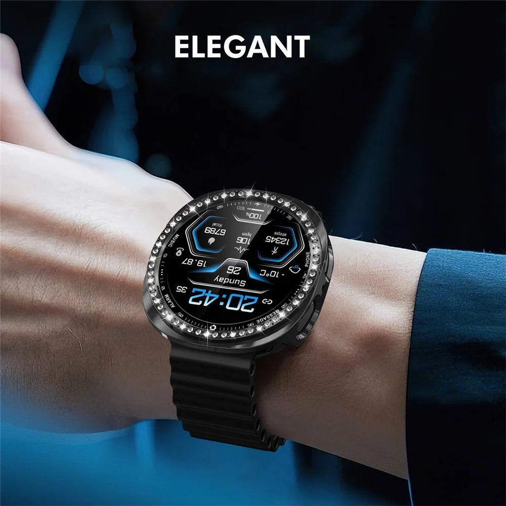 ENKAY HAT PRINCE For Samsung Galaxy Watch8 40mm Case with PMMA Screen Film Rhinestone Decor PC Watch Cover - Black - 7