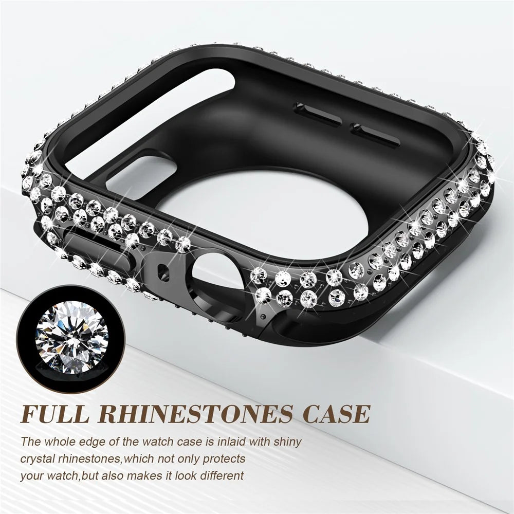 Watch Case for Apple Watch Series 9 / 8 / 7 45mm PC TPU Electroplated Watch Cover with Rhinestone Decor - Black - 3