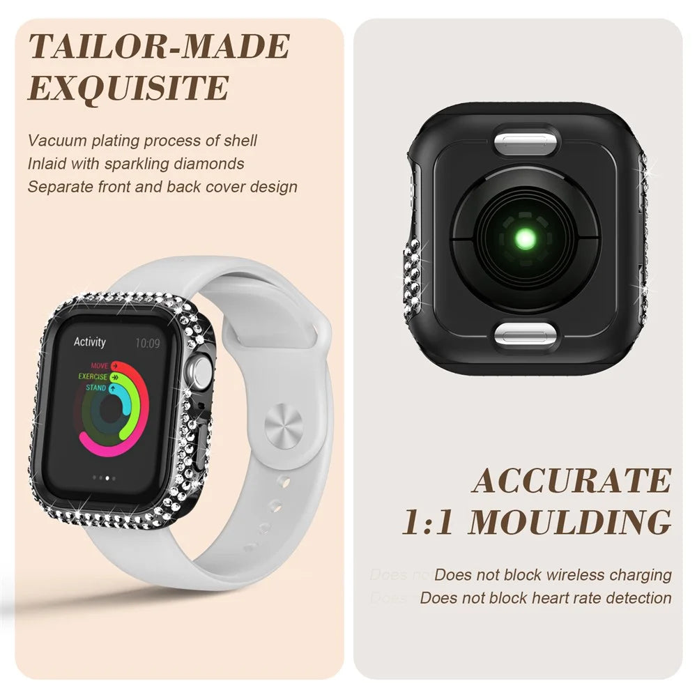 Watch Case for Apple Watch Series 9 / 8 / 7 45mm PC TPU Electroplated Watch Cover with Rhinestone Decor - Black - 4