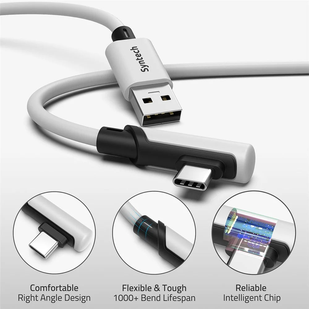 SYNTECH 5m USB A to USB C L Shaped VR Link Cable for Meta Quest 3S  /  Quest 3  /  Quest 2  /  Pro  /  Pico 4 PC VR Gaming Data Cord - White - 2