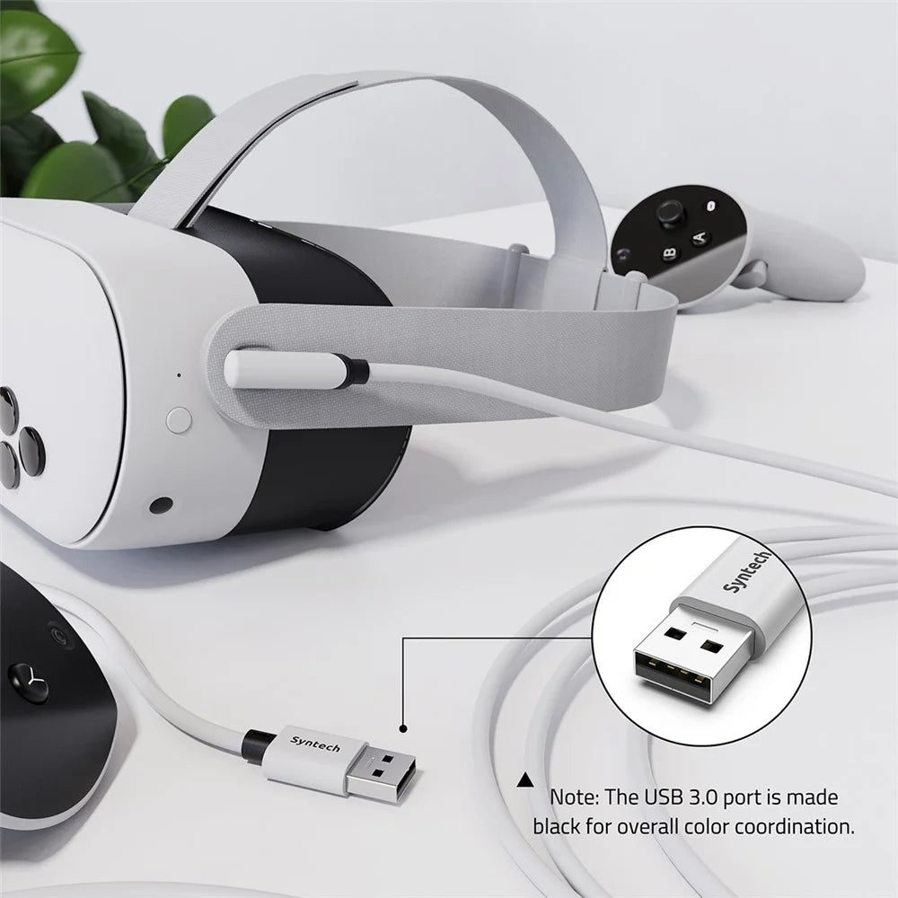 SYNTECH 5m USB A to USB C L Shaped VR Link Cable for Meta Quest 3S  /  Quest 3  /  Quest 2  /  Pro  /  Pico 4 PC VR Gaming Data Cord - White - 4