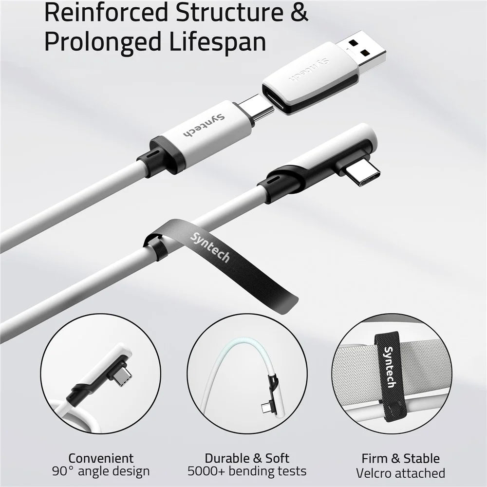 SYNTECH 5m 2 in 1 USB + Type C VR Link Cable for Meta Quest 3S  /  Quest 3  /  2  /  Pro  /  Pico 4 Data Transfer Cord - White - 2