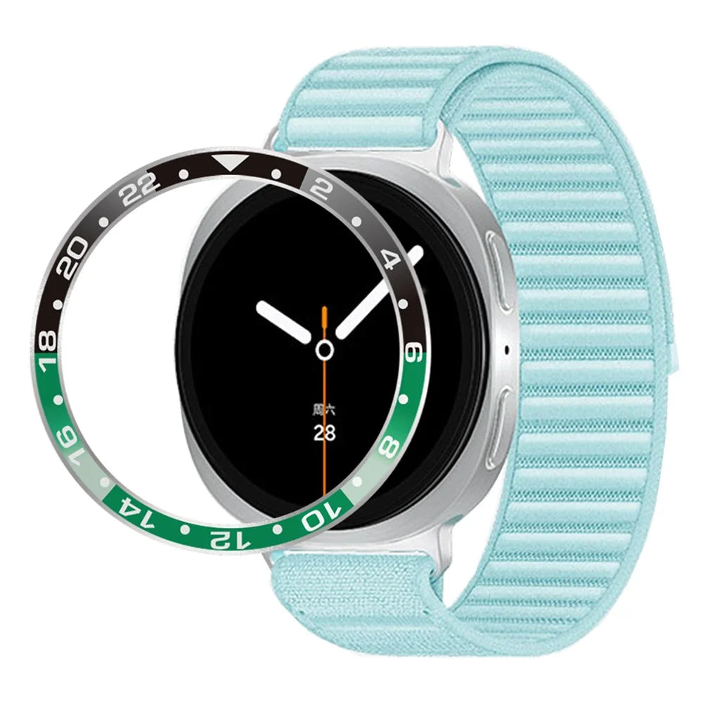 For Samsung Galaxy Watch8 44mm Bezel Ring Aluminum Alloy Dual Color Protective Cover Ring - Black+Green  /  White Characters - 1