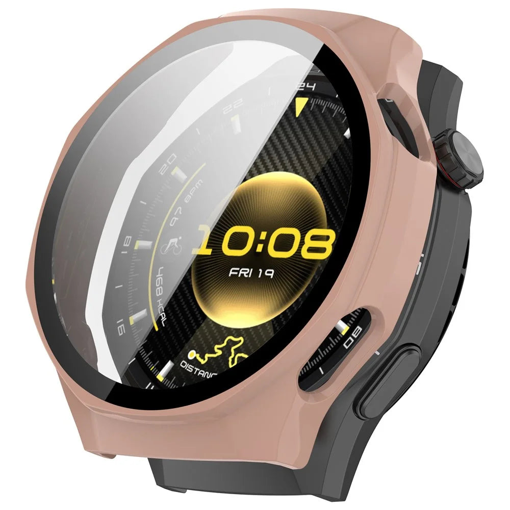 For Huawei Watch GT 6 Pro 46mm Watch Case PC Frame Cover with Tempered Glass Screen Film - Pink - 1