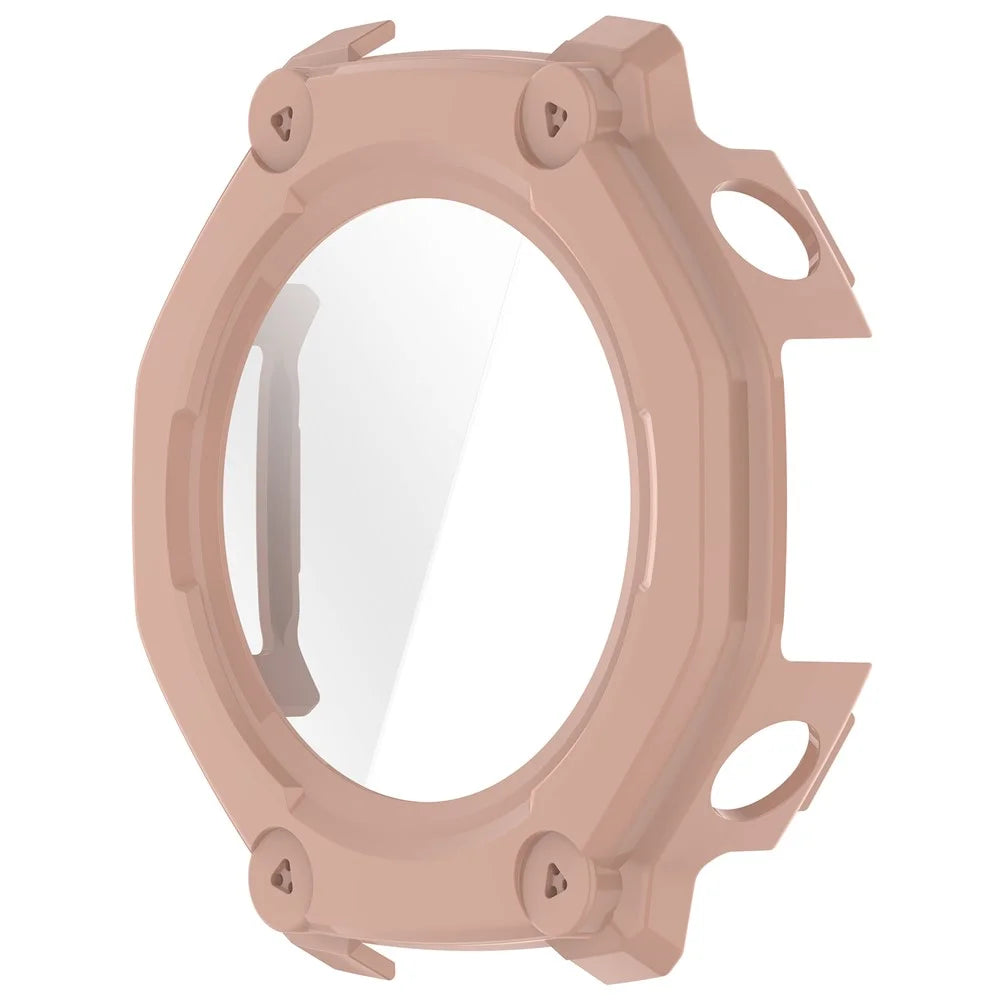 For Huami Amazfit T-Rex 3 Pro 48mm Watch Case PC Frame Cover with Tempered Glass Screen Film - Pink - 2