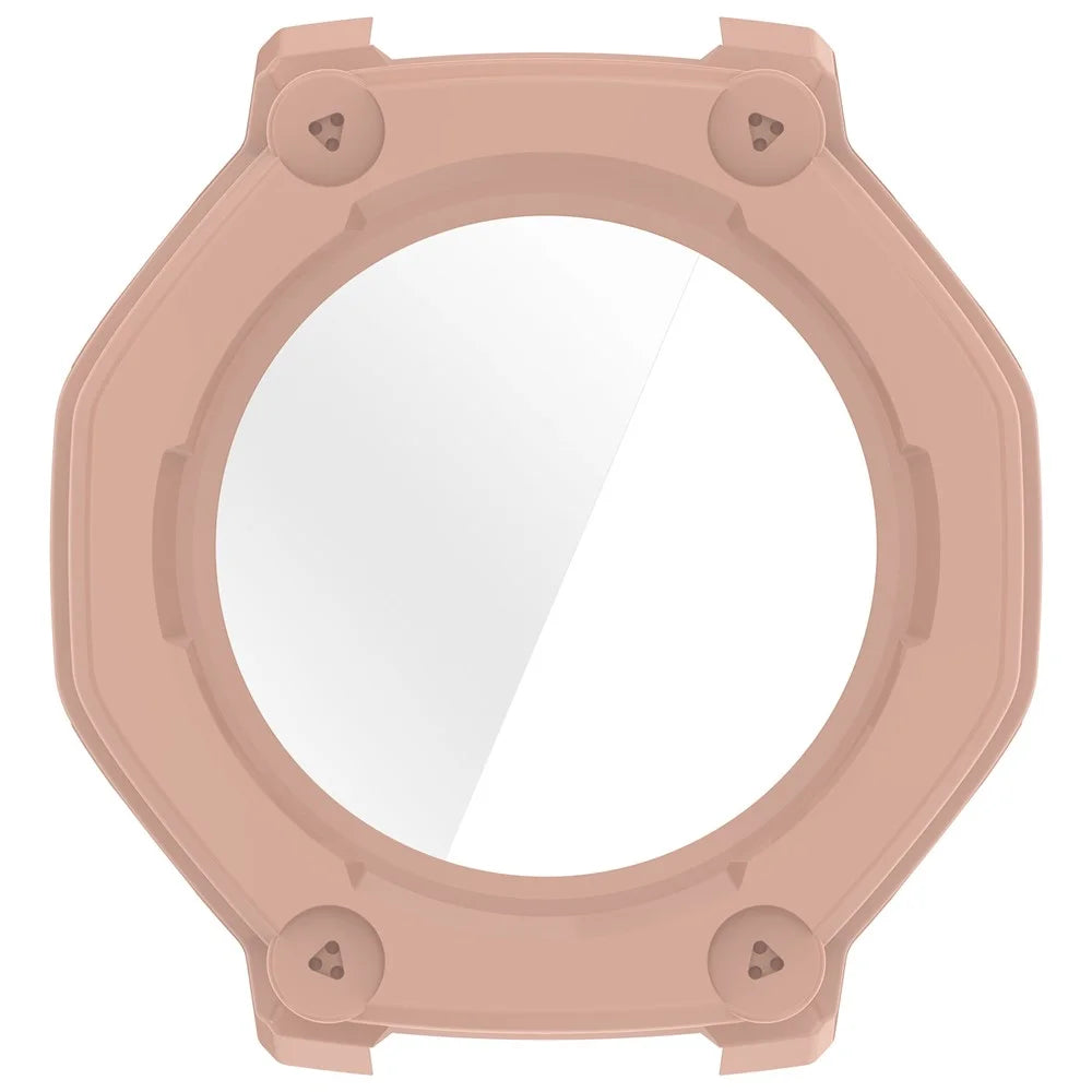 For Huami Amazfit T-Rex 3 Pro 48mm Watch Case PC Frame Cover with Tempered Glass Screen Film - Pink - 4