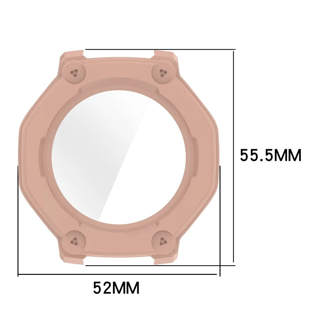 For Huami Amazfit T-Rex 3 Pro 48mm Watch Case PC Frame Cover with Tempered Glass Screen Film - Pink - 7