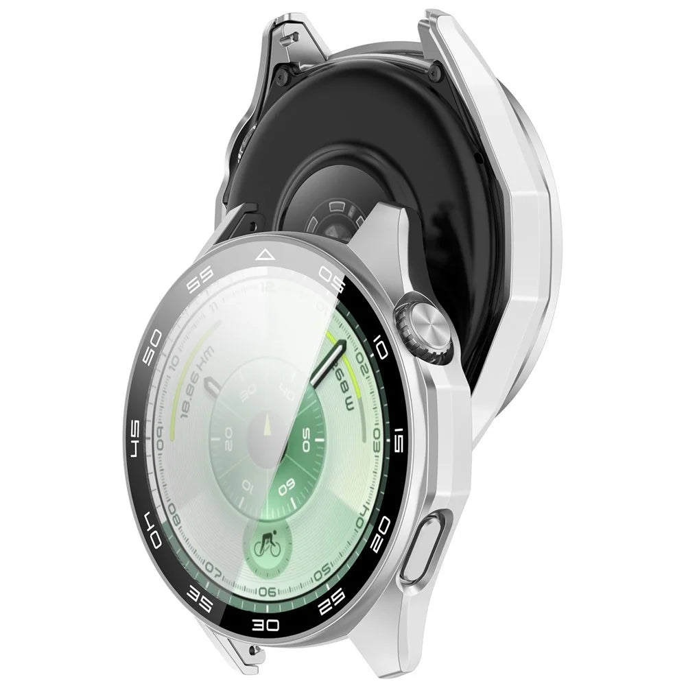 For Huawei Watch GT 6 46mm Protective Case Integrated Scale Design PC Watch Cover with Tempered Glass Film - Silver - 6