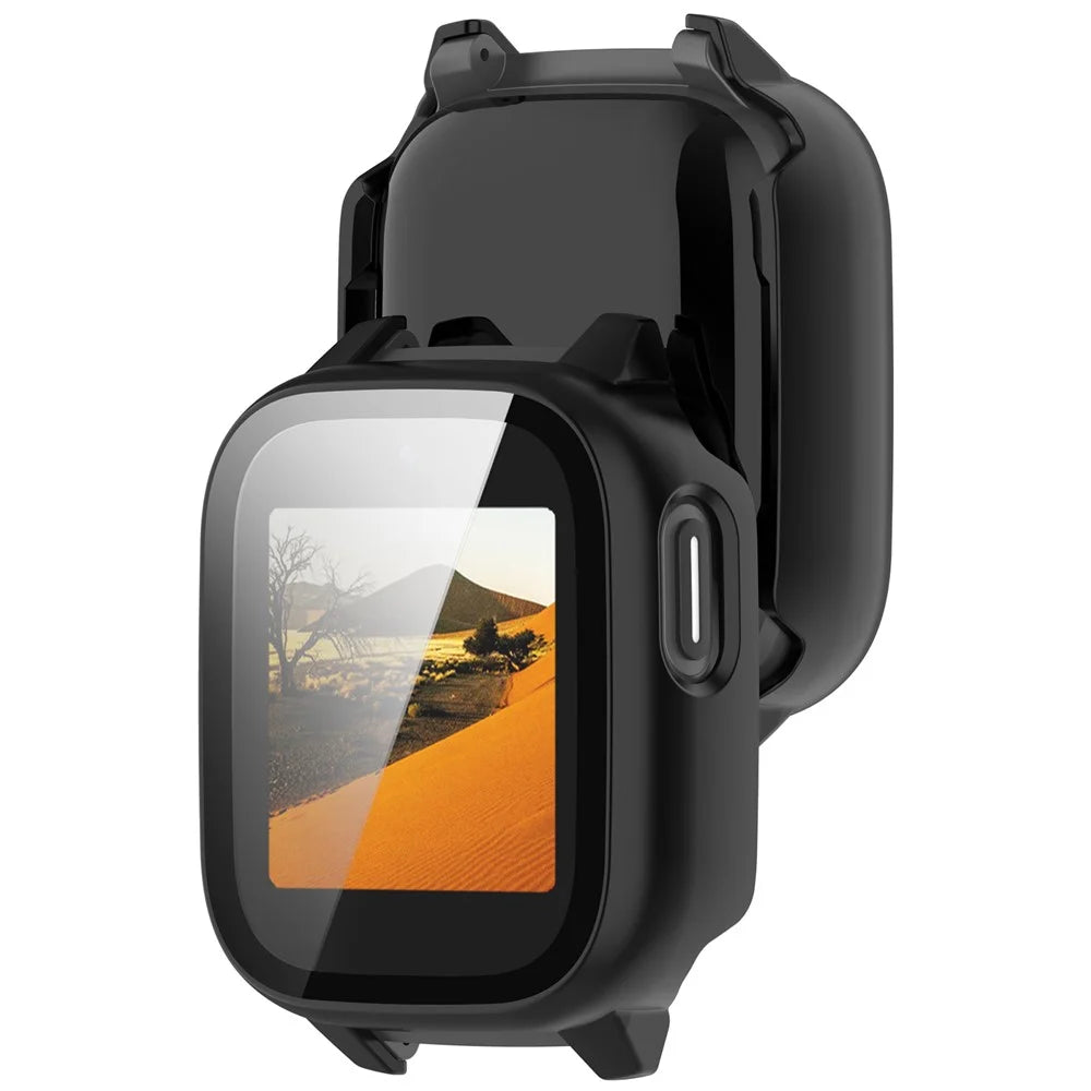 For Cosmo JrTrack 5 Case PC Frame Watch Cover with Tempered Glass Screen Film - Black - 6