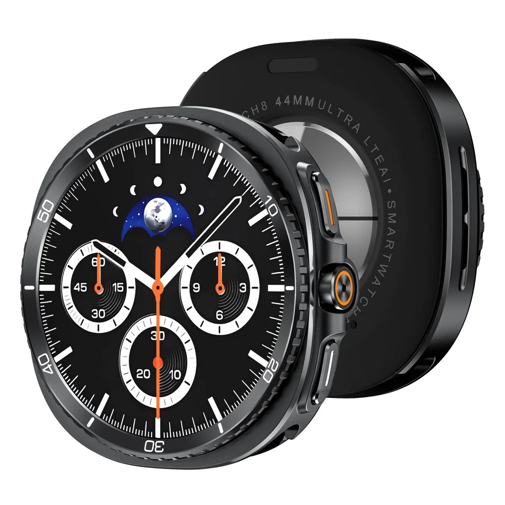 For Samsung Galaxy Watch8 44mm Case Transfer to Samsung Galaxy Watch8 Classic 46mm Gear Pattern Zinc Alloy + PC Watch Protective Cover - Black + White - 1