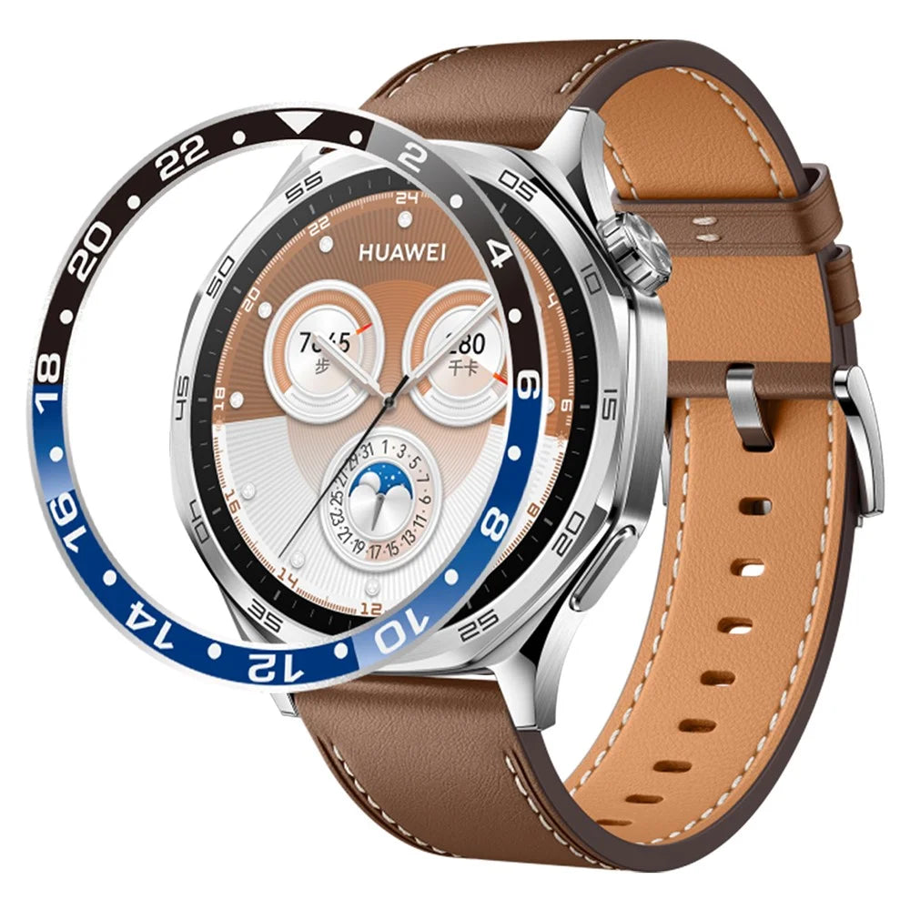 For Huawei Watch GT 5 46mm Bezel Ring Aluminum Alloy Dual Color Protective Cover Ring - Black+Blue  /  White Characters - 1
